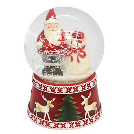 SnowGlobe Musical, Classic Santa with Sack 10cm